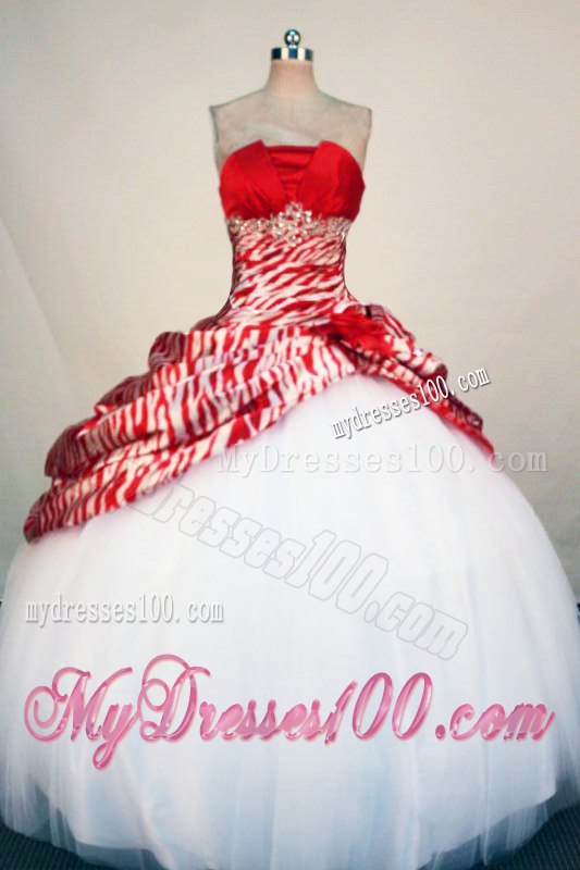 New Style Strapless Beading Sweet sixteen dresses with Red and White Zebra